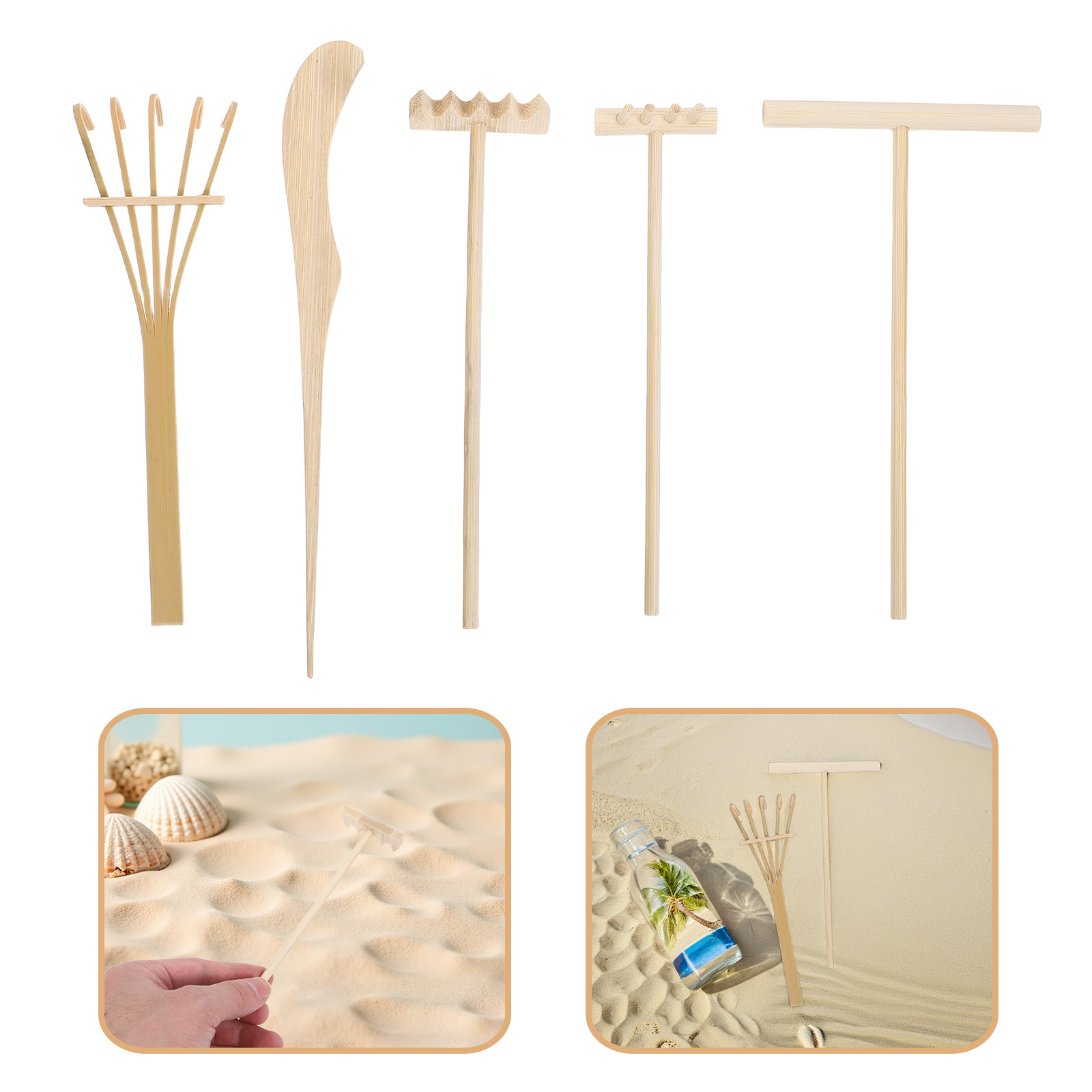 5Pcs Mini Bamboo Sand Garden R - Gardening Tools Drawing review and price