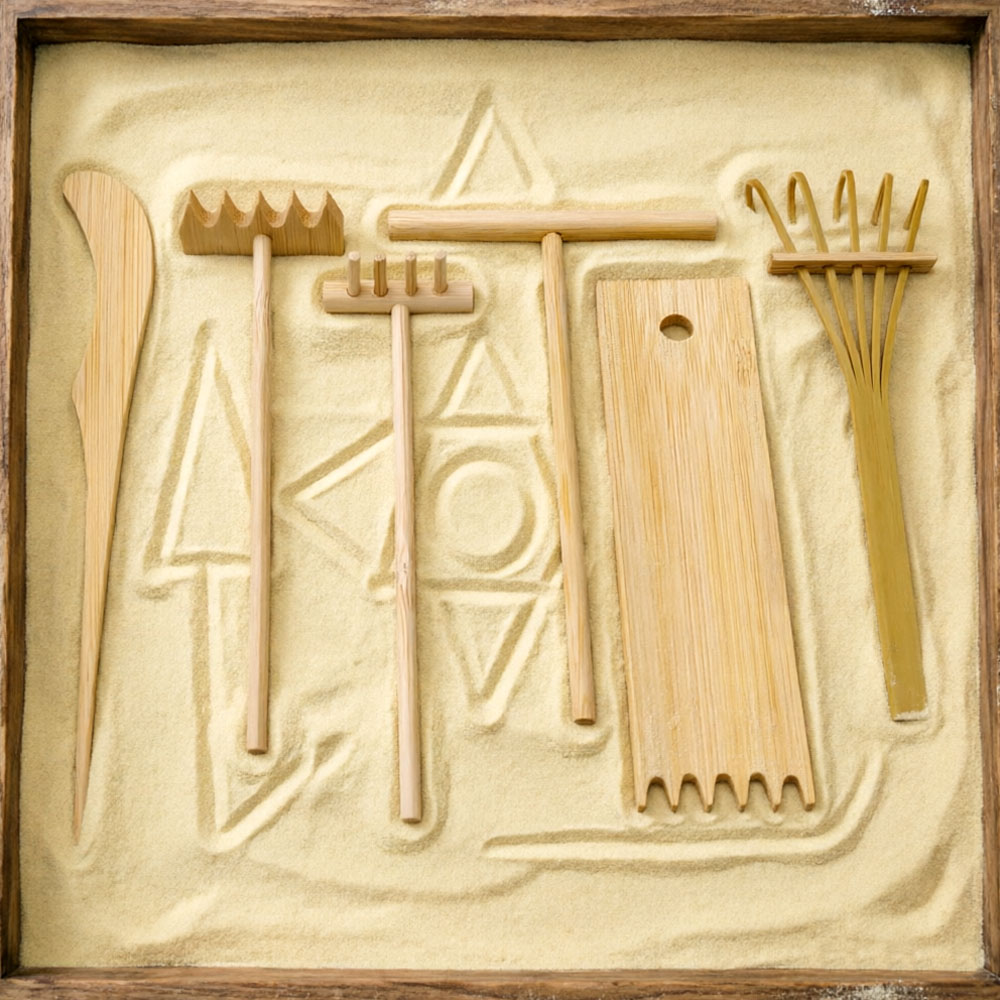 6 Pcs Bamboo Sand Rake Tool Ki - Gardening Tools Drawing review and price